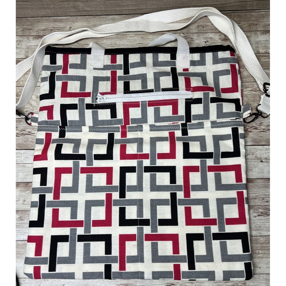 Geometric Large Tote Bag / Handmade Tapisho Design / Quality Canvas Double Strap - Picture 1 of 16